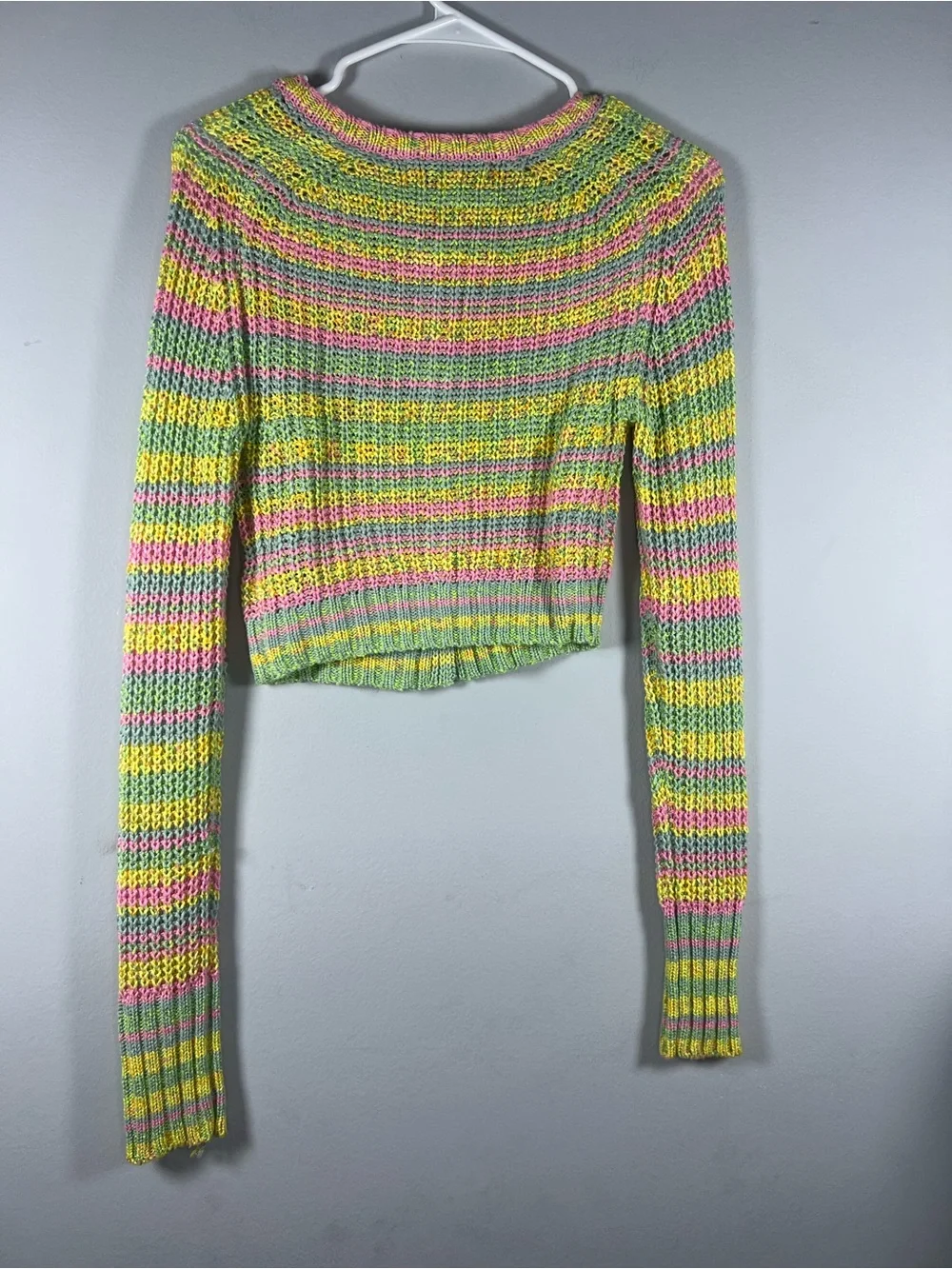 Urban Outfitters Striped Pastel Mini Cardigan Flower Buttons Small